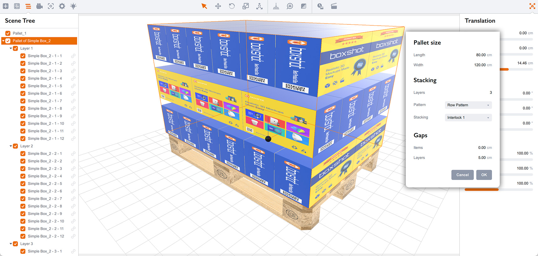 Adjusting the layers gap in the palletize tool