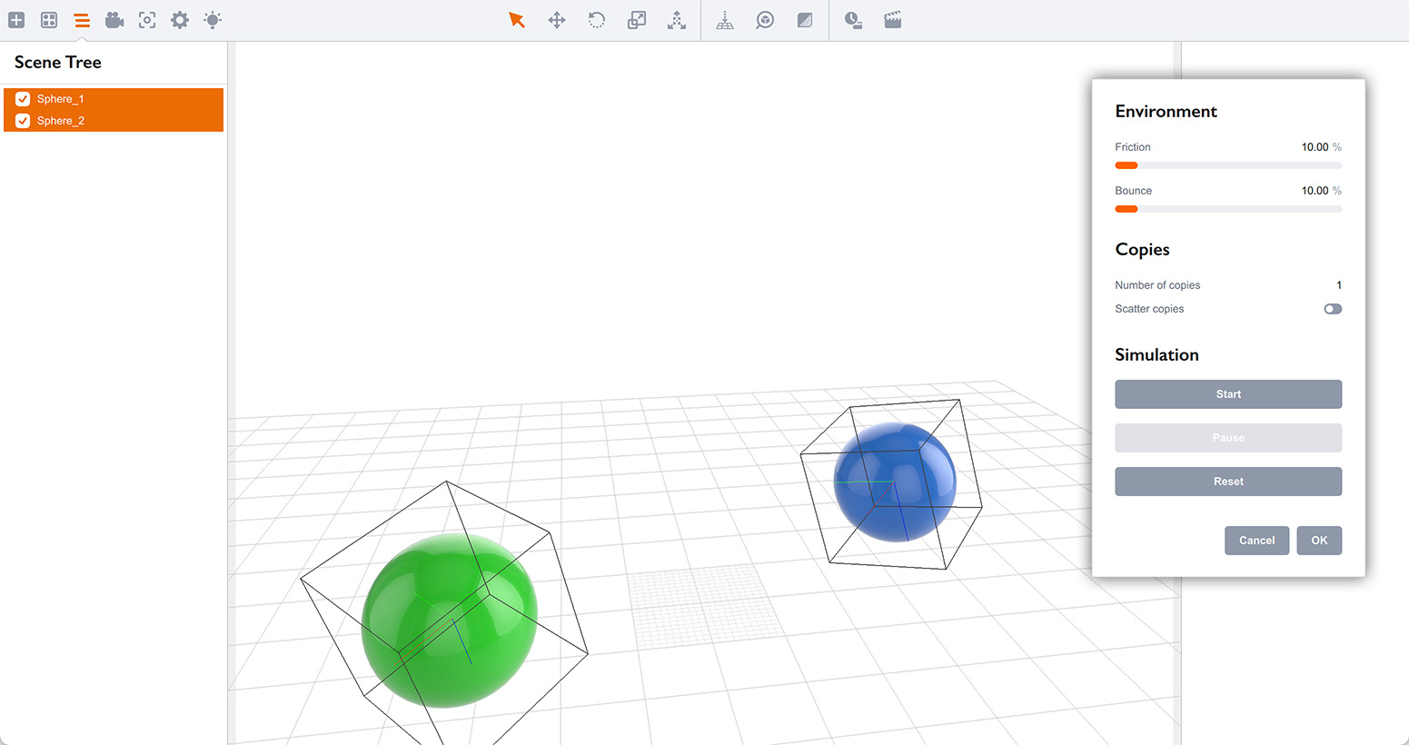 Both spheres have moved after the simulation