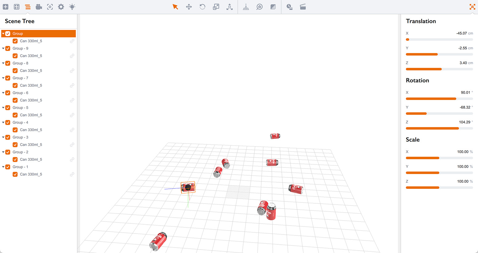 Simulating soda cans with centered pivot points