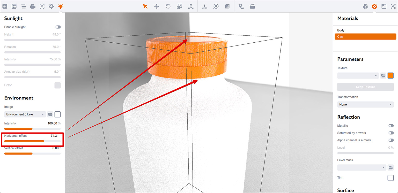 Rotating environment map image in Boxshot