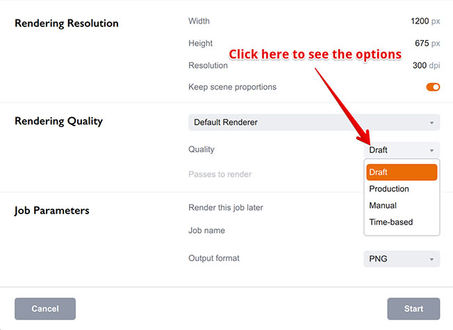 Rendering quality modes in Boxshot