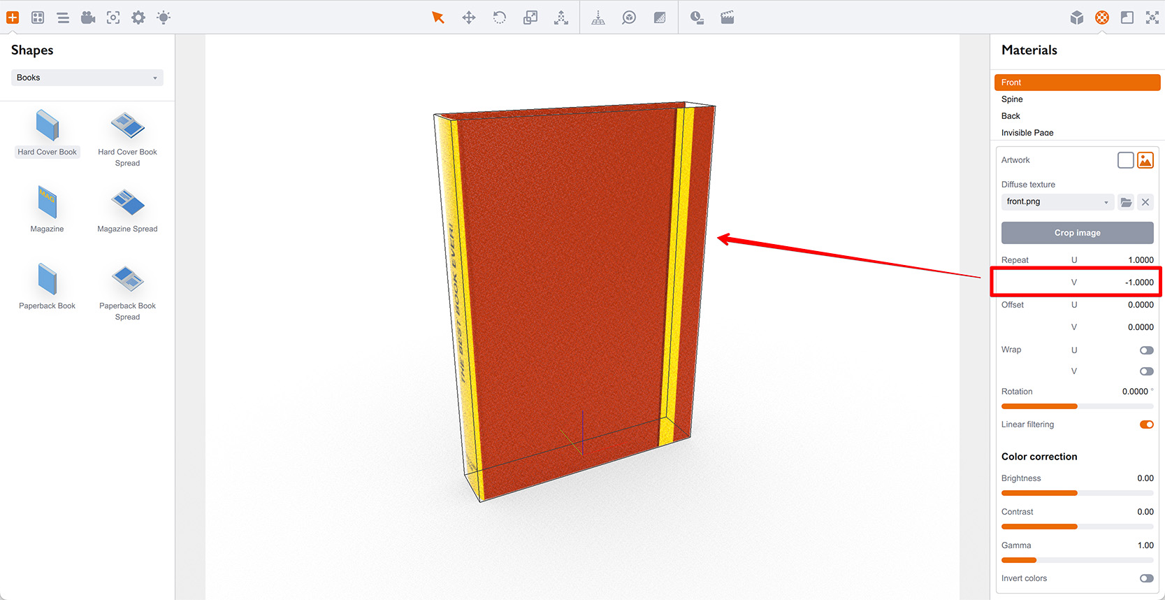 Setting Repeats V parameter to -1 to flip the image