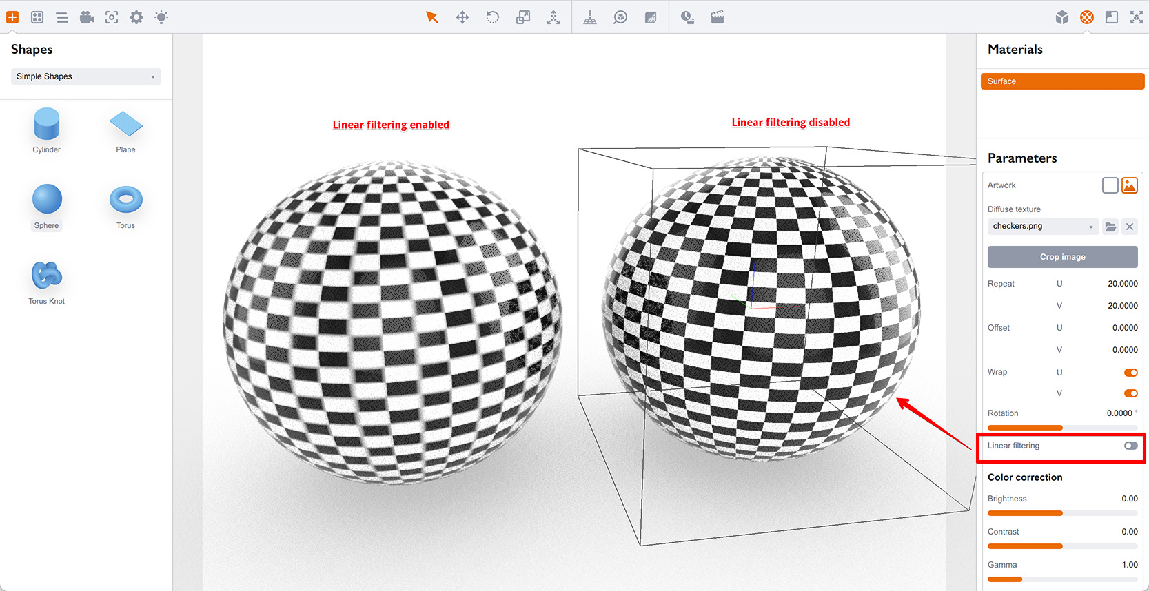 Texture filtering parameter in Boxshot texture slots