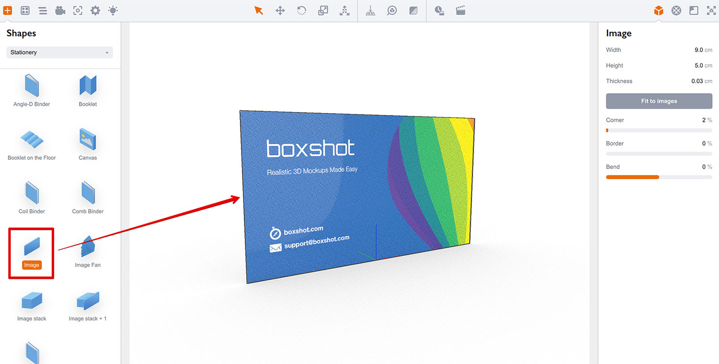 Adding business card to Boxshot project