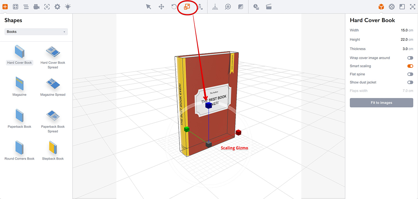 Boxshot scaling gizmo