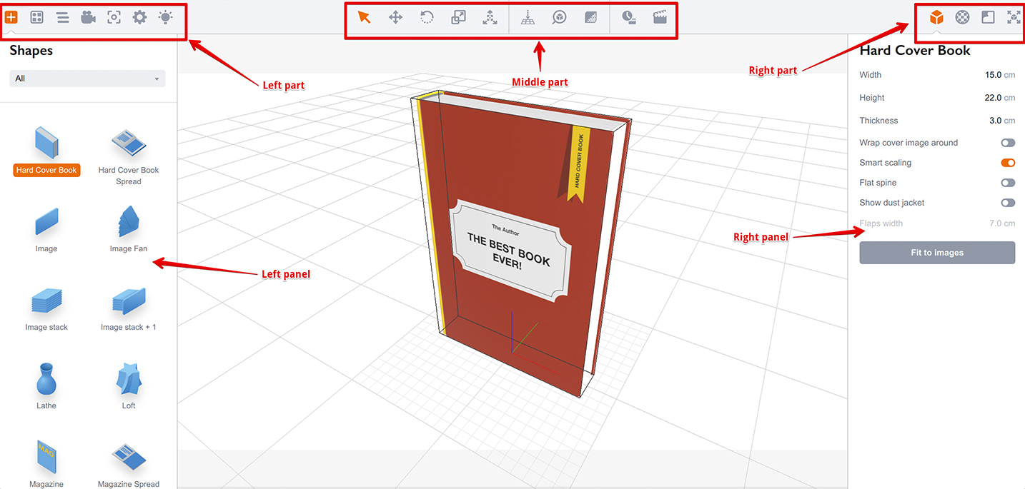 Boxshot 5 toolbar and panels layout