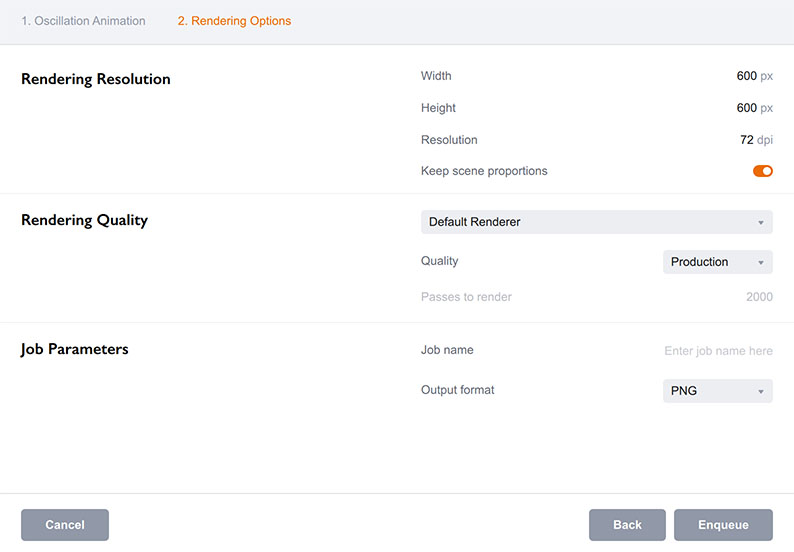 Oscillation animation rendering settings