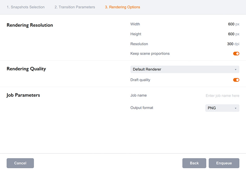 Transition animation rendering options