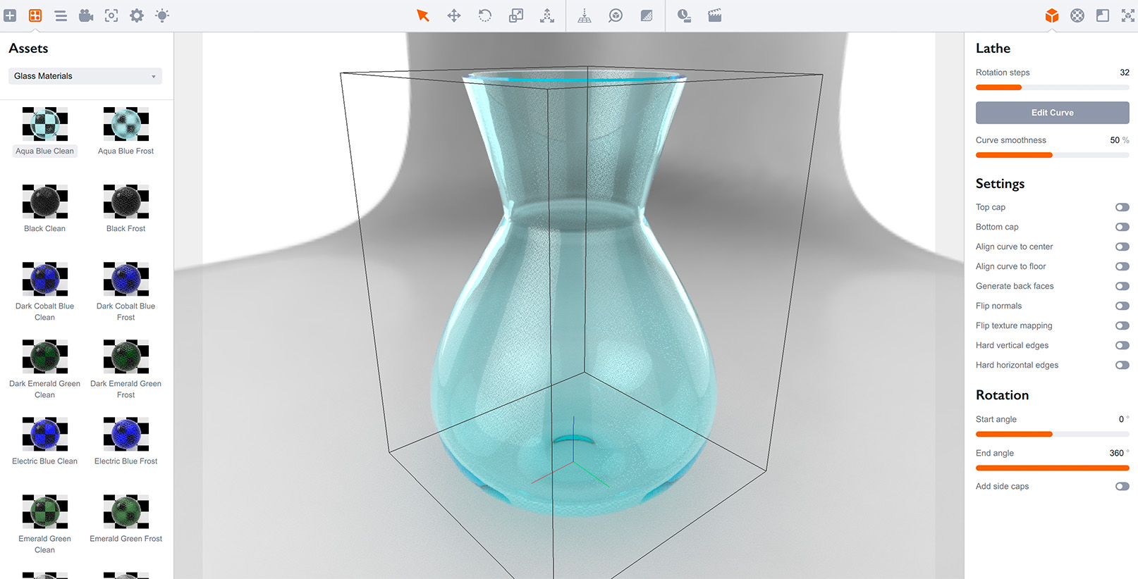 A vase made of blue glass rendered in Boxshot