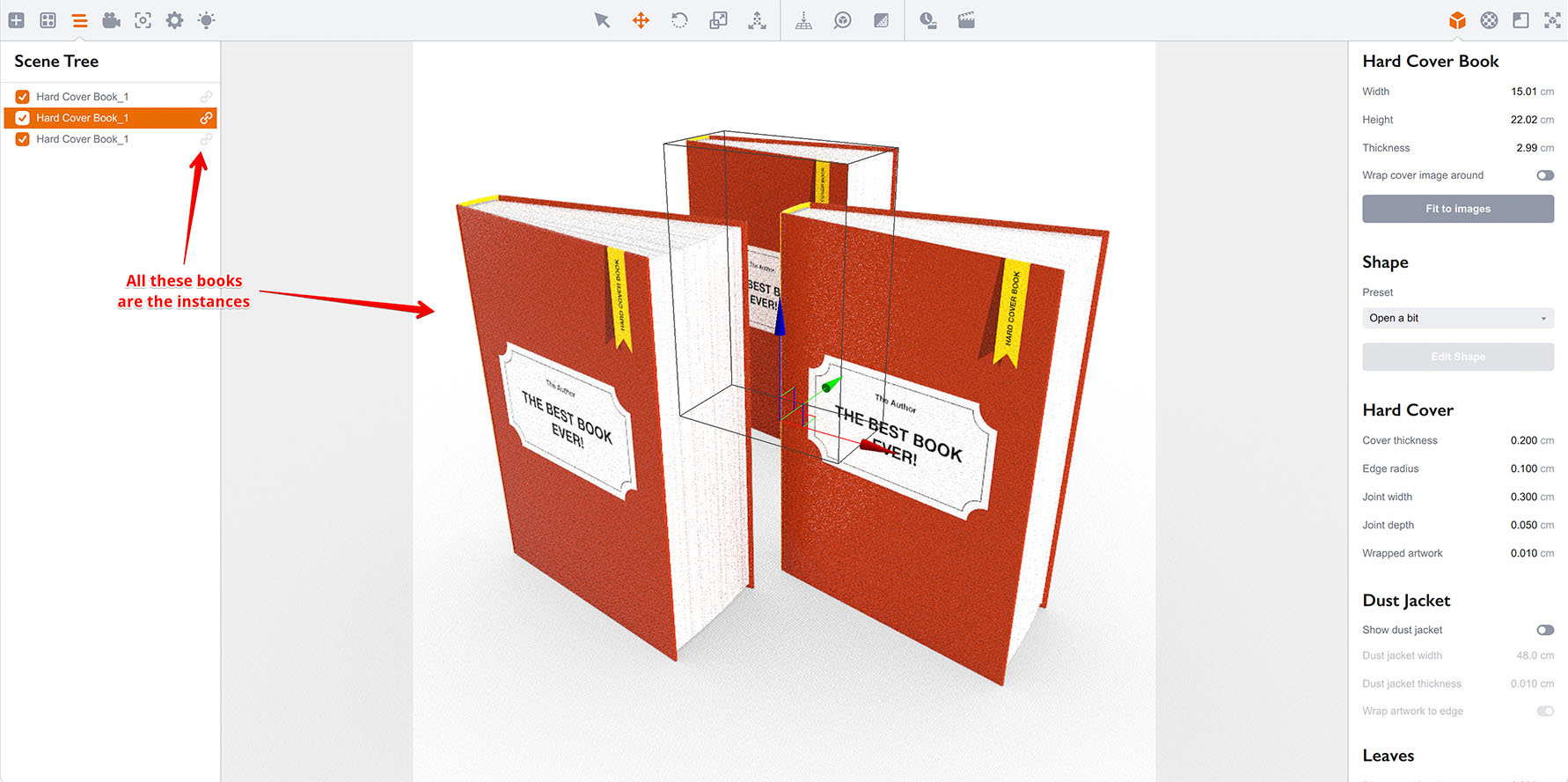 Three book instances in Boxshot scene