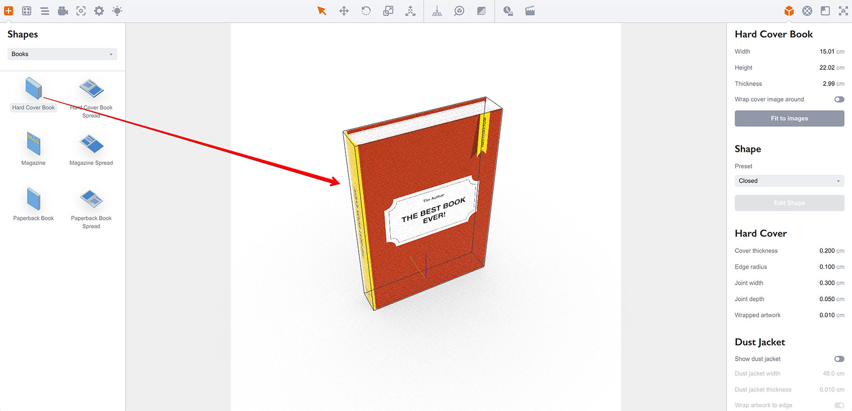 A hard cover book shape is added to Boxshot scene