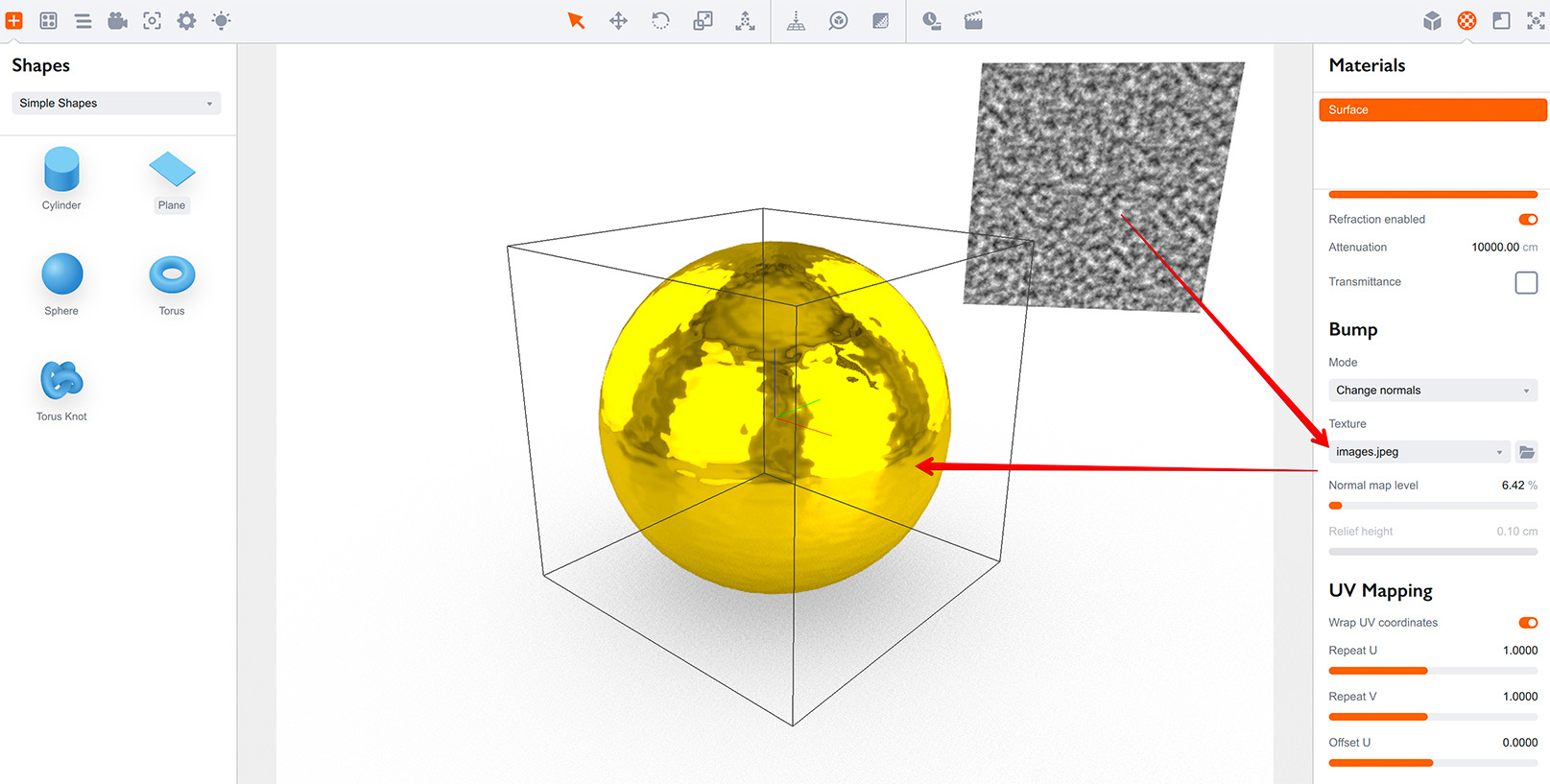 Noise image as a heightmap with normal bump in Boxshot