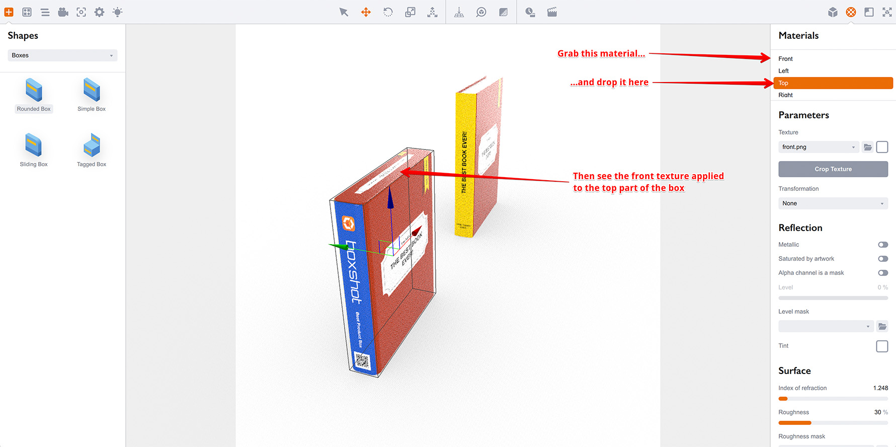 Copying materials within the same shape in Boxshot