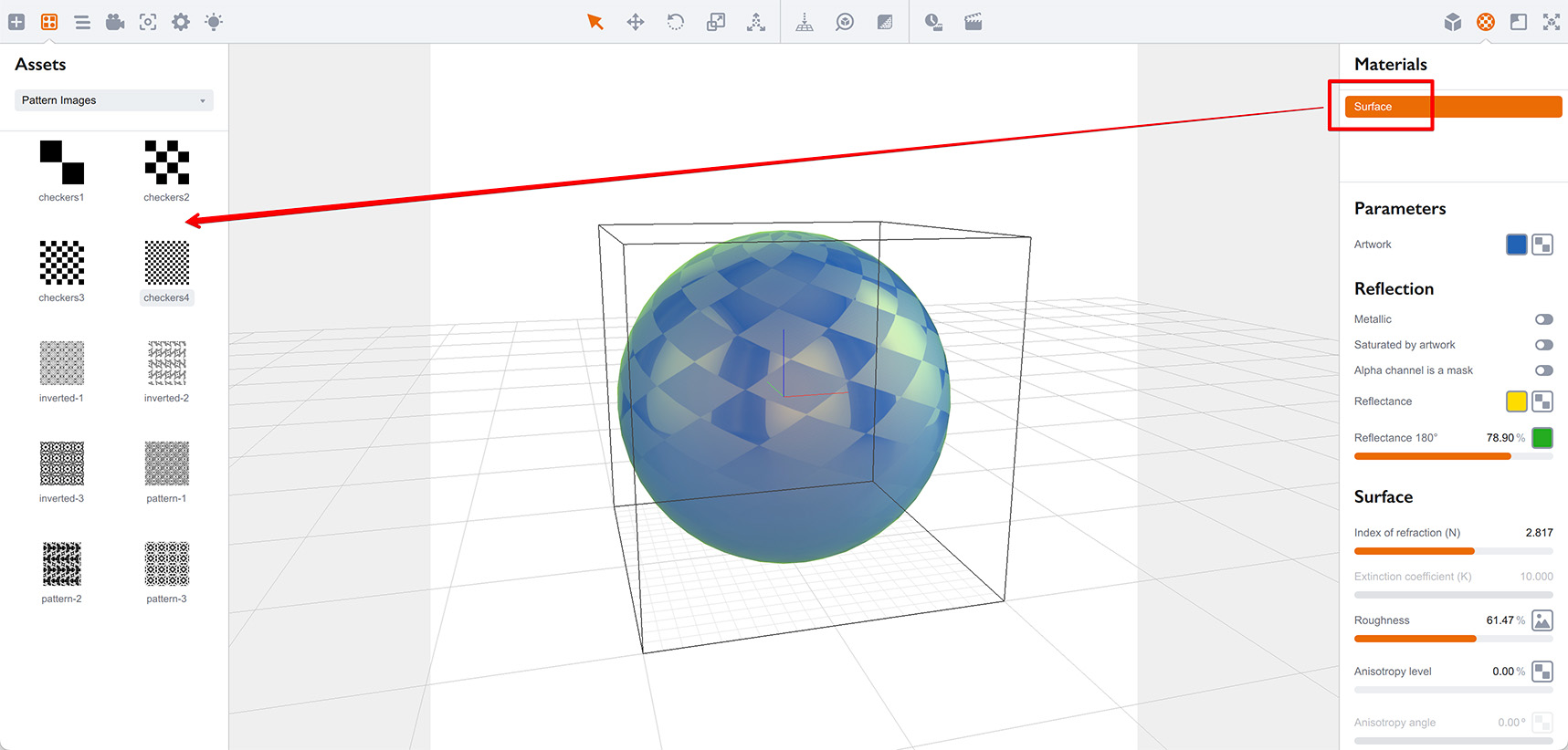 Dragging material to the **Assets** panel in Boxshot