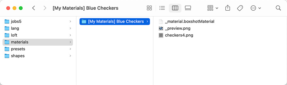 Custom material folder in Finder