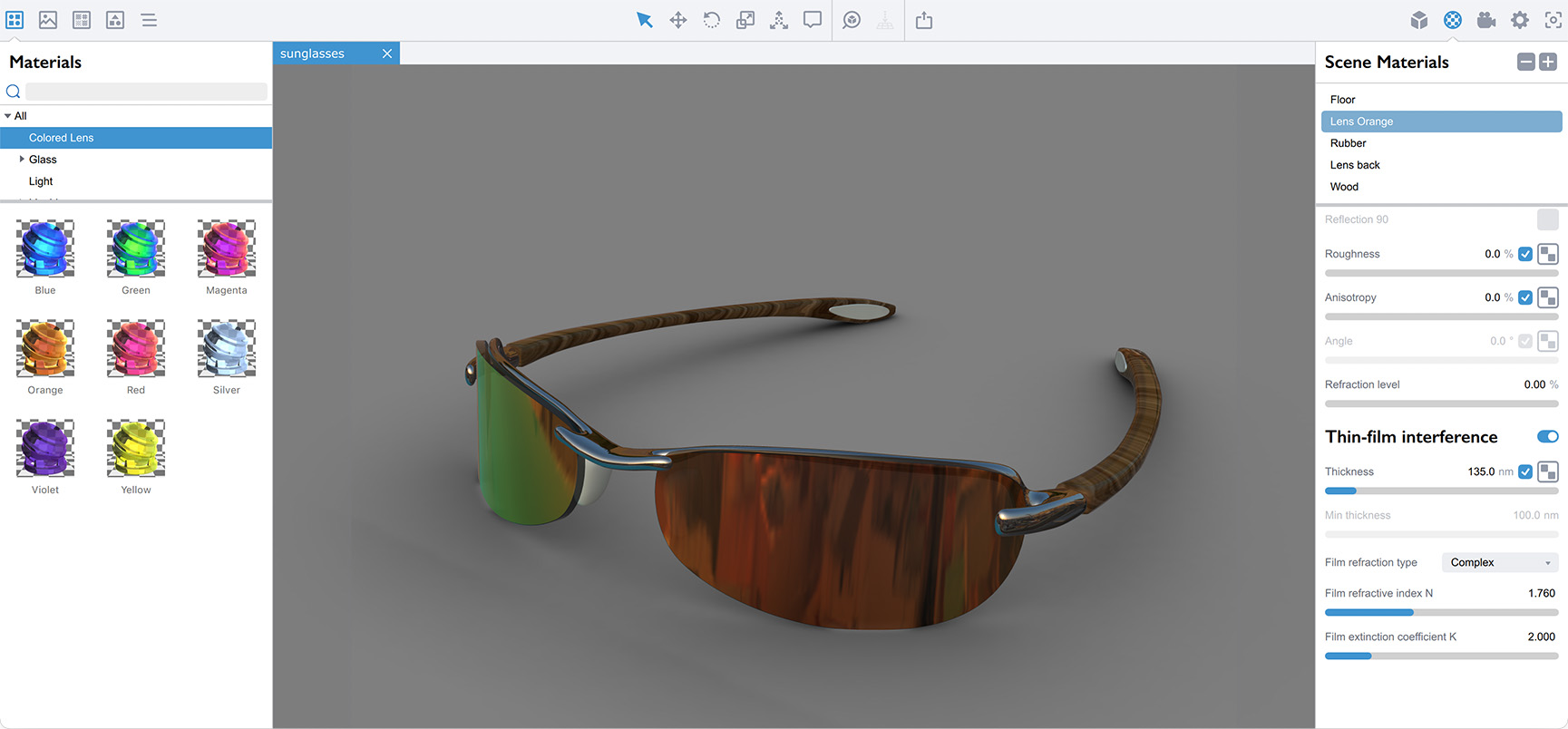 Sunglasses in Koru, materials options