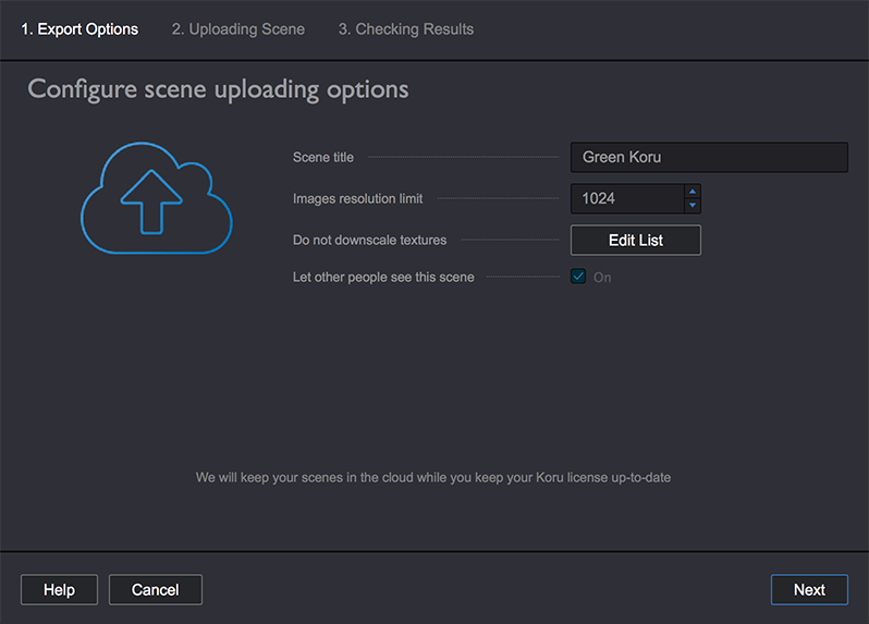 Koru Cloud export options