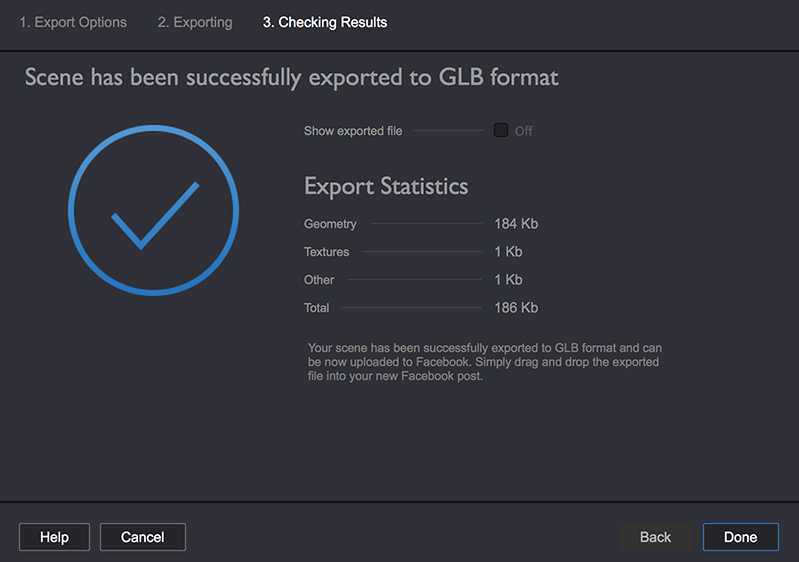 Scene has been exported for Facebook