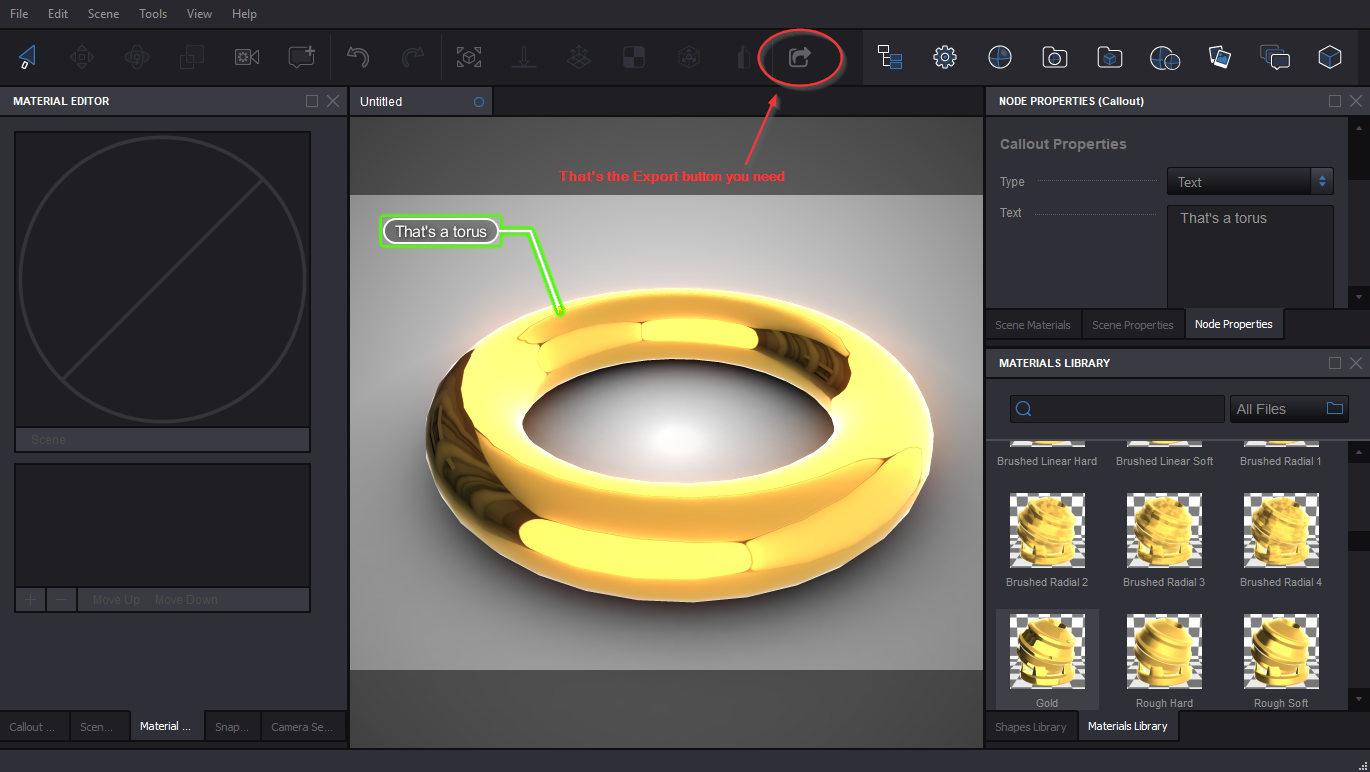 Clicking the export button in Koru