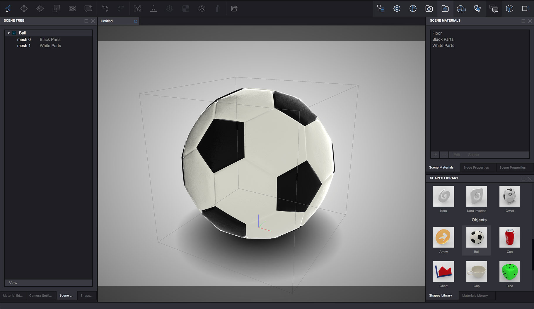 Adding a ball shape to the scene in Koru WebGL exporter