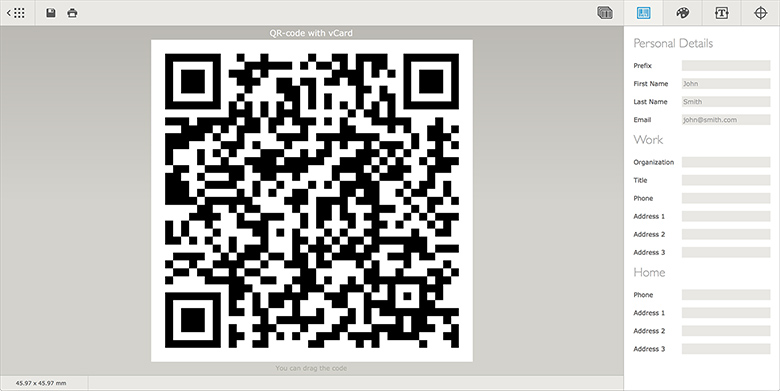 Generating QR-Codes with V-Cards in Barcode software