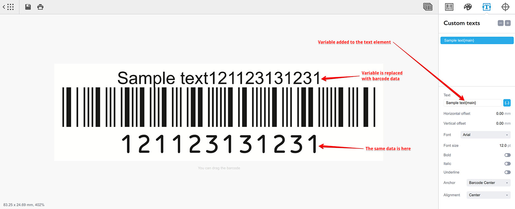 Variables support in custom text elements