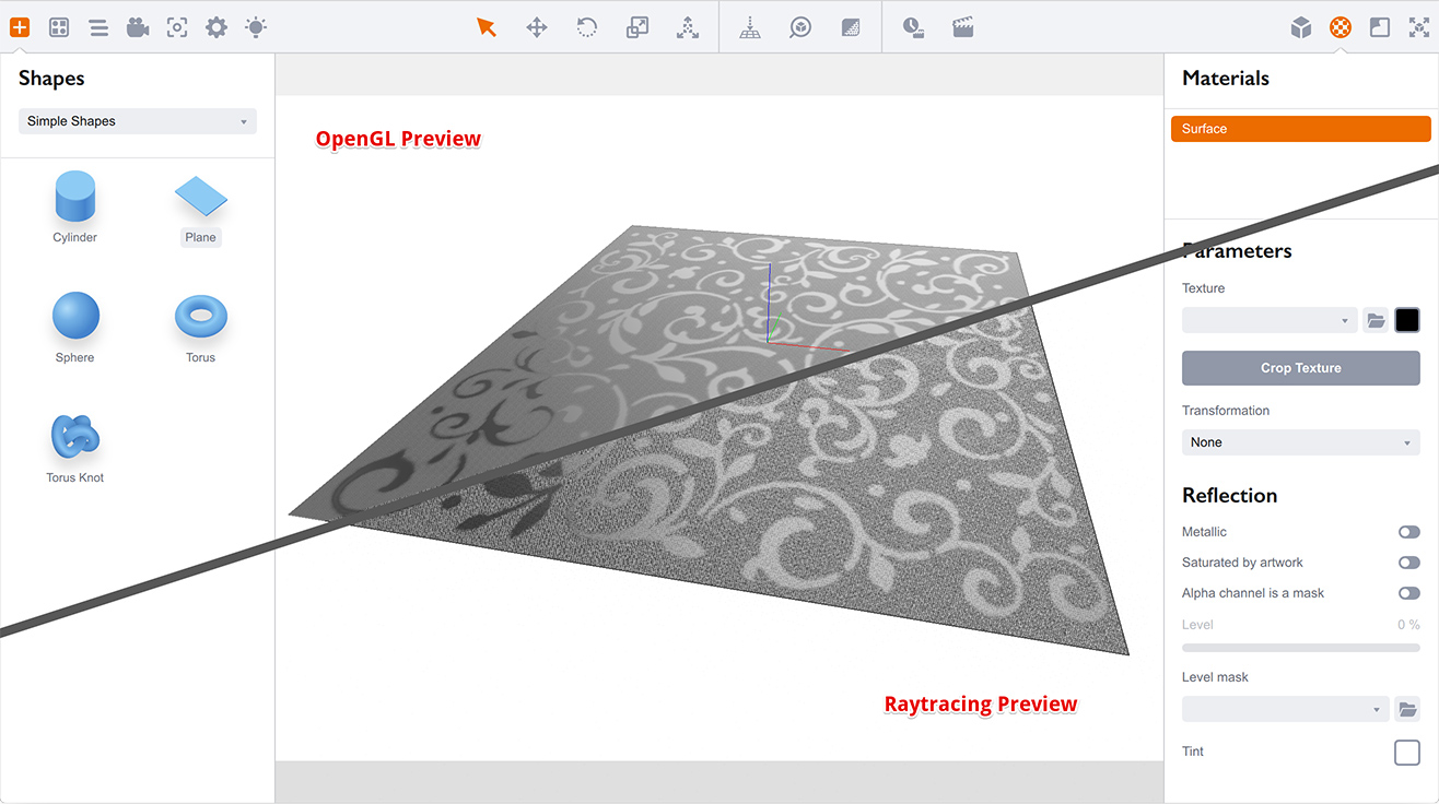 Comparison of raytracing and OpenGL previews in Boxshot 5