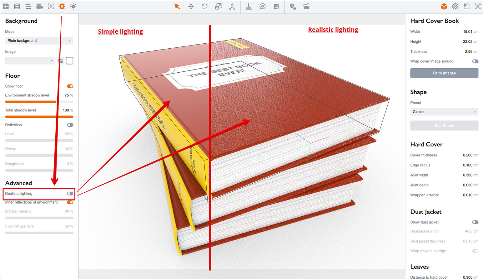Realistic lighting option in Boxshot 5