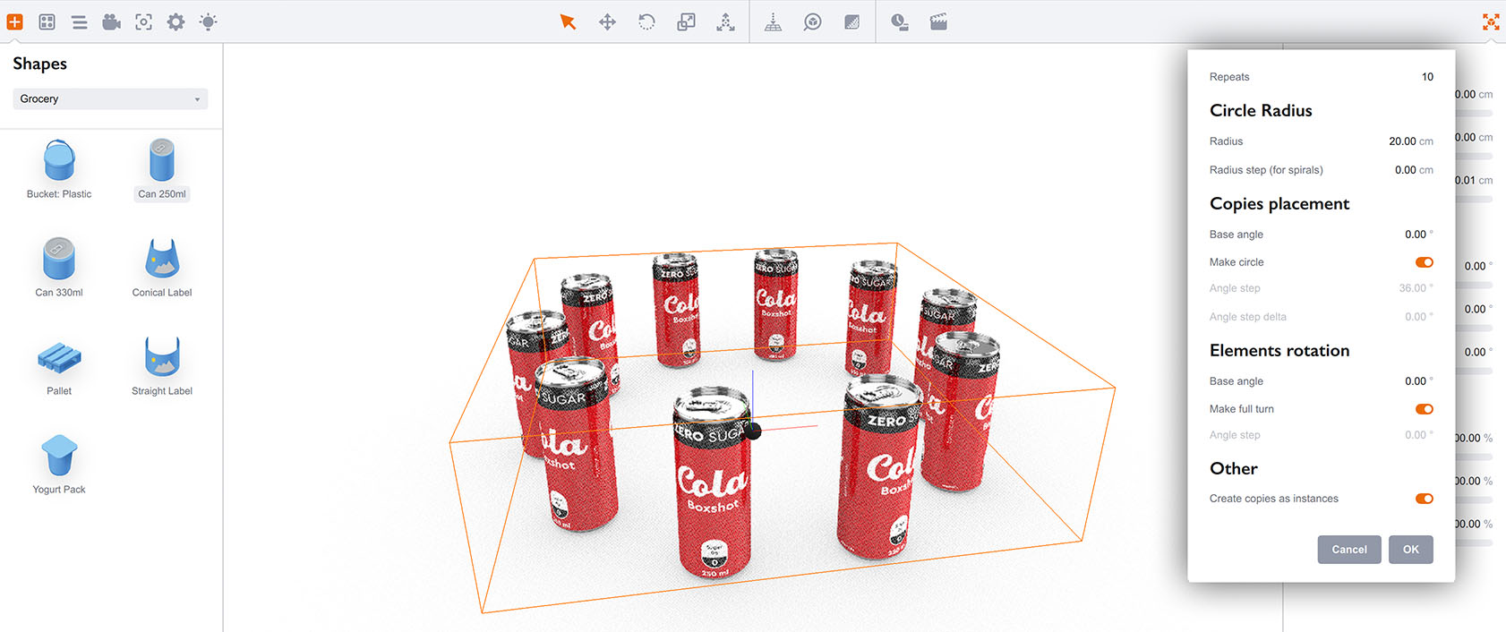 New Circular Step and Repeat tool in Boxshot