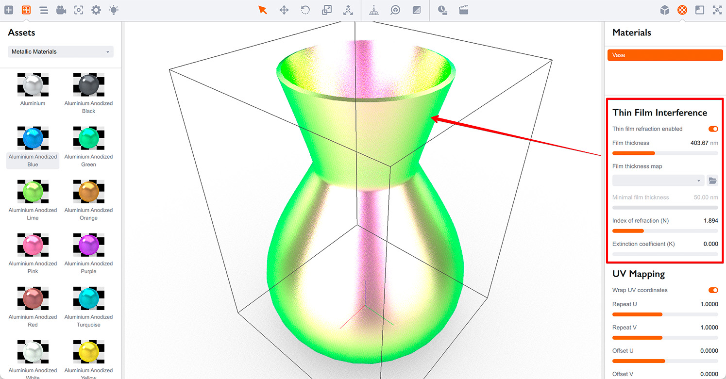 Thin film interference in Boxshot