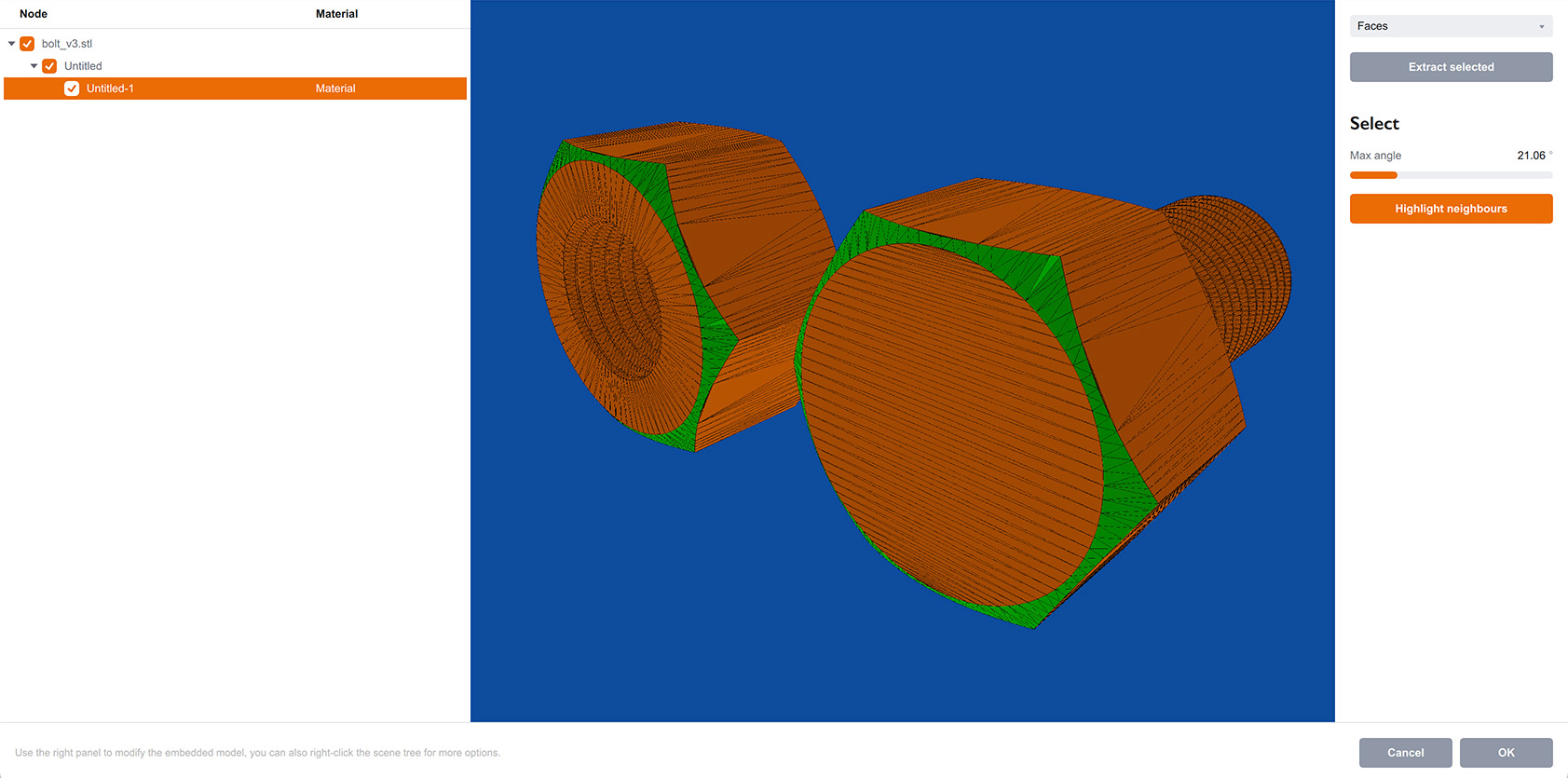 Editing embedded model faces in Boxshot