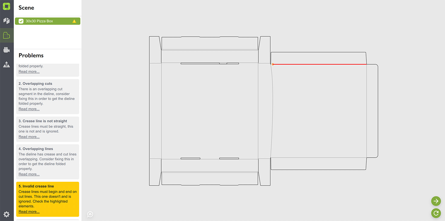 Origami shows dieline errors in preflight mode