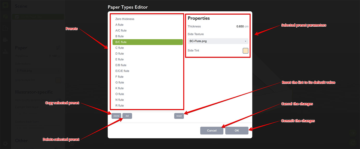 Origami paper presets editor