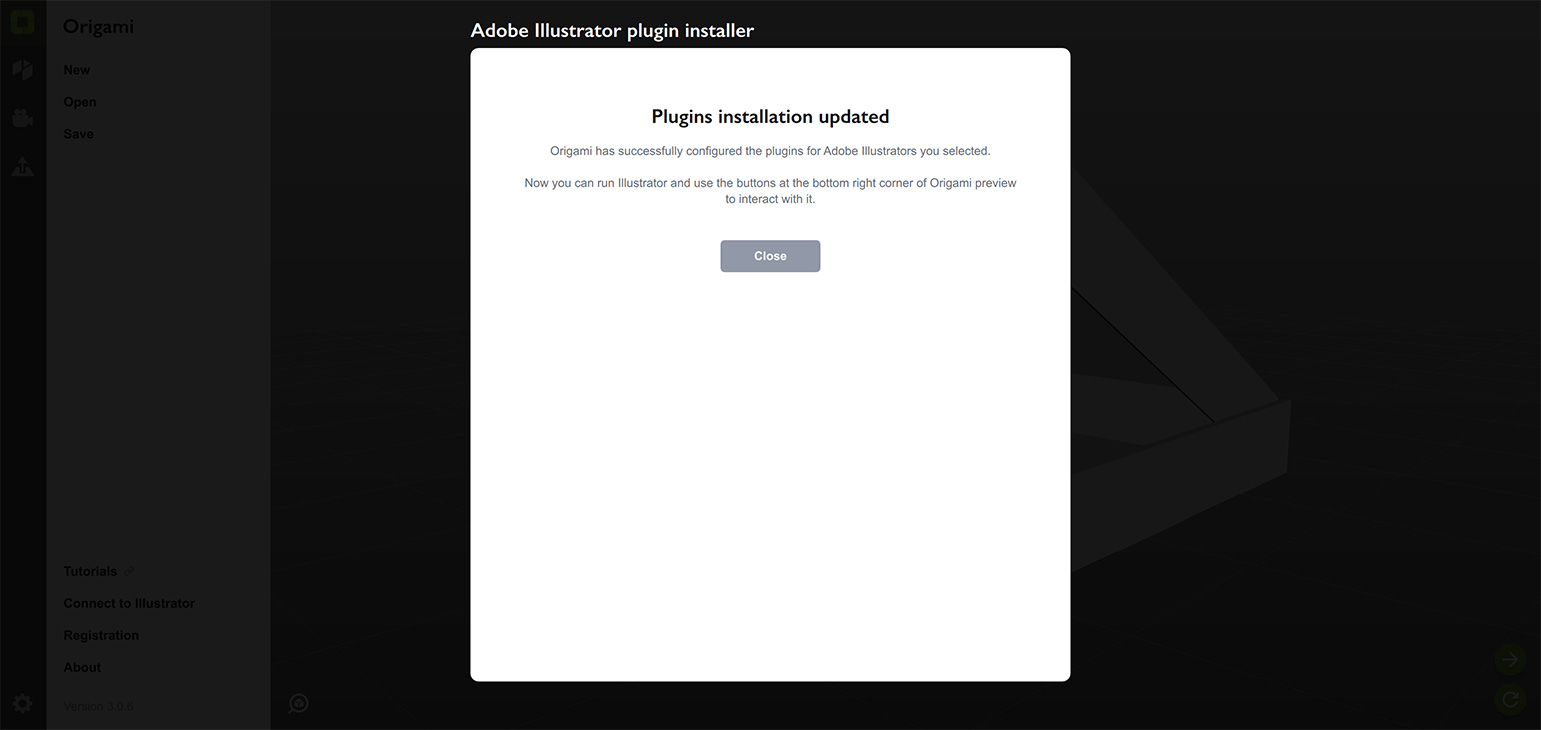 The Illustrator plugin has been successfully installed