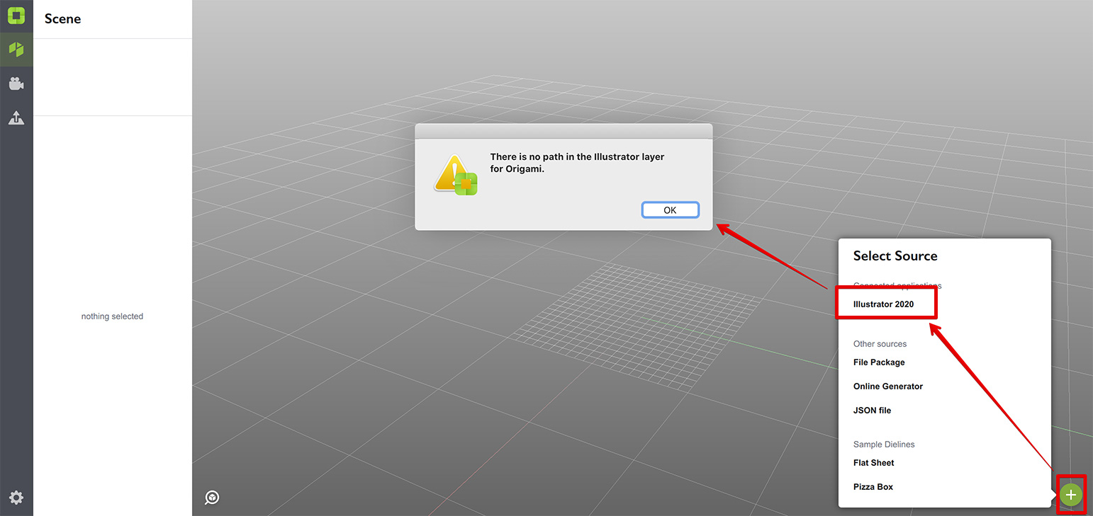 There is no path in the Origami layer in Illustrator error in Origami