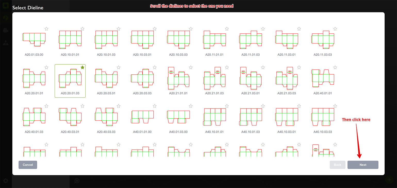 Dieline generator window in Origami