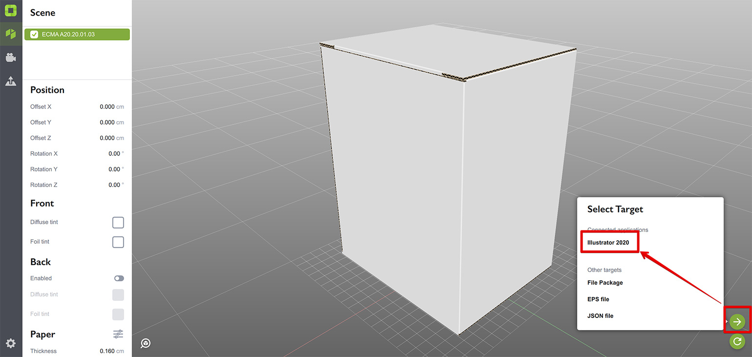 Sending the box to Illustrator in Origami