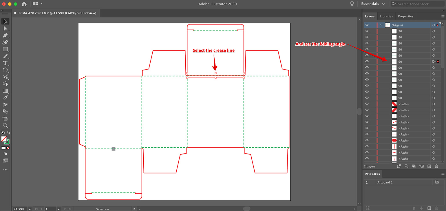 Selecting the lid crease line in Illustrator
