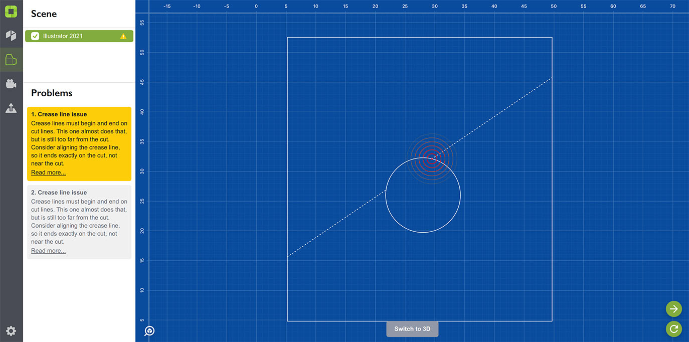 Crease line intersects a curved cut path