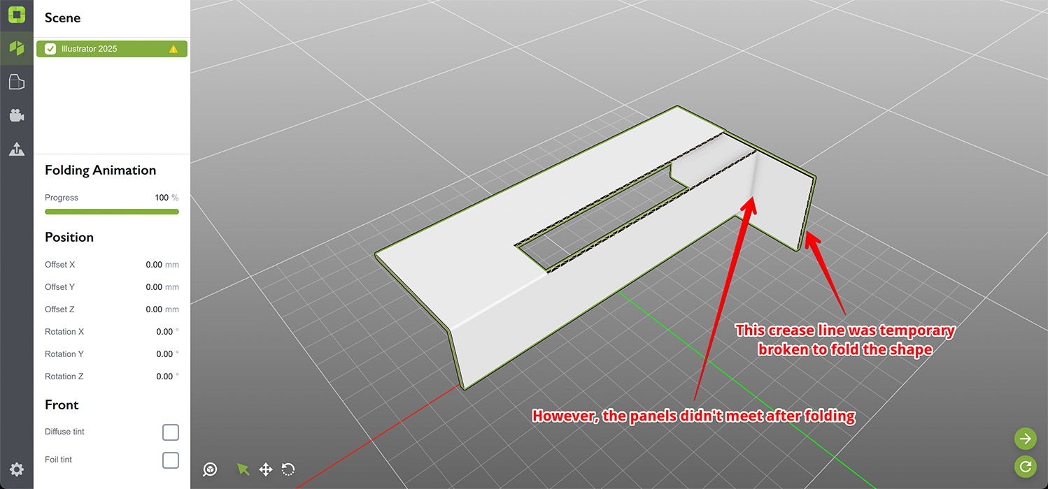 The 3D view of the shape that doesn't fold